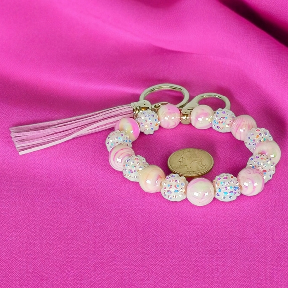 Beaded Bag / Key Charm Coquette Girl Dollette Pink Parisian Y2K New Preppy Glam - Picture 5 of 6